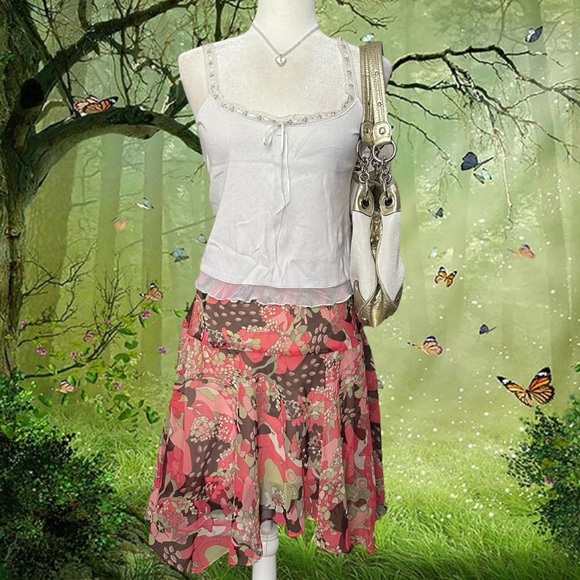 Y2k 90s My Michelle Brown Asymmetrical Skirt Size M - Picture 1 of 9